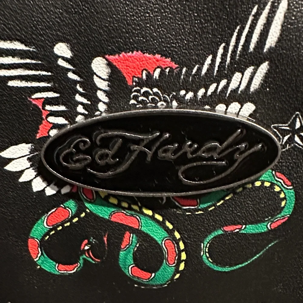 Ed Hardy Black Satchel with Colorful Tattoo Design - Picture 2 of 11